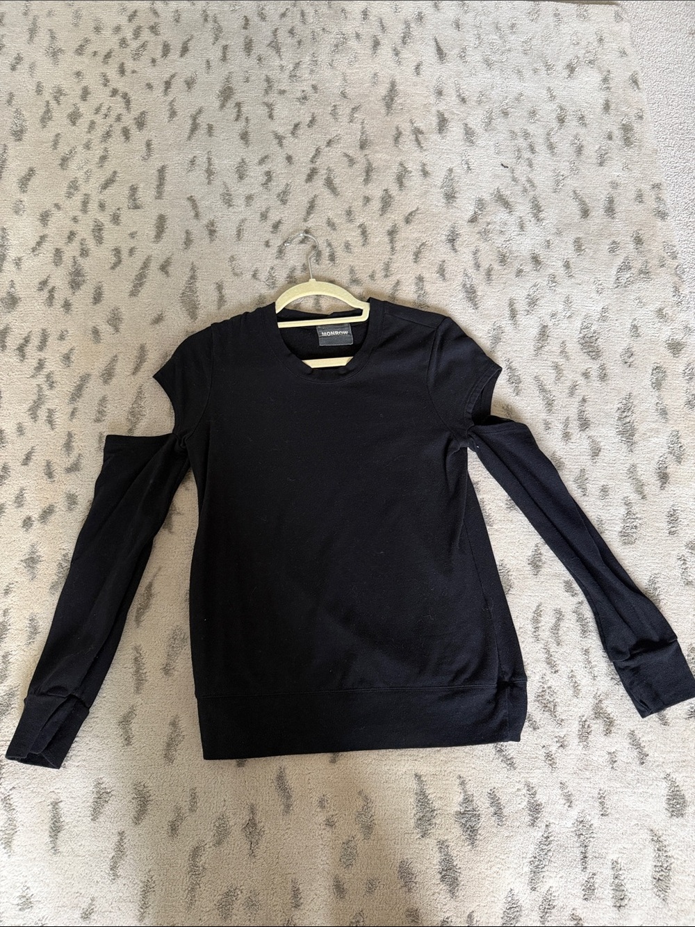 Monrow Black Cold-Shoulder Crewneck Sweater